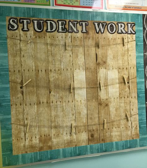 Shabby chic student work bulletin board Shabby Chic Classroom Decor, Student Work Bulletin Board, Work Bulletin Board, Burlap Classroom, Rustic Classroom Decor, Shabby Chic Classroom, Farmhouse Classroom, Classroom Makeover, Classroom Layout