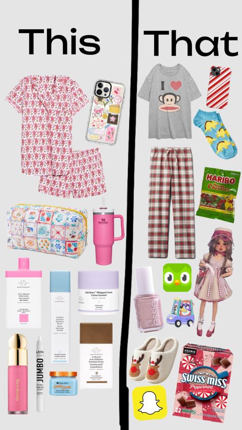 Which sleepover would you choose?#sleepover #thisorthat #followback #followforafollow #skincare #rollerrabbit #preppy #christmas Rollerrabbit Preppy, Sleepover Essentials, Christmas Sleepover, Swiss Miss, Preppy Christmas, Roller Rabbit, Cute Fits, Essie, You Choose