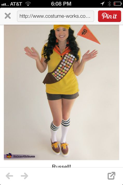 Russell from up costume, shoes Disfraz Up, Russell Up Costume, Girl Scout Costume, Disney Family Costumes, Disney Couple Costumes, Gender Bend Cosplay, Disney Costumes Diy, Up Halloween Costumes, Best Couples Costumes