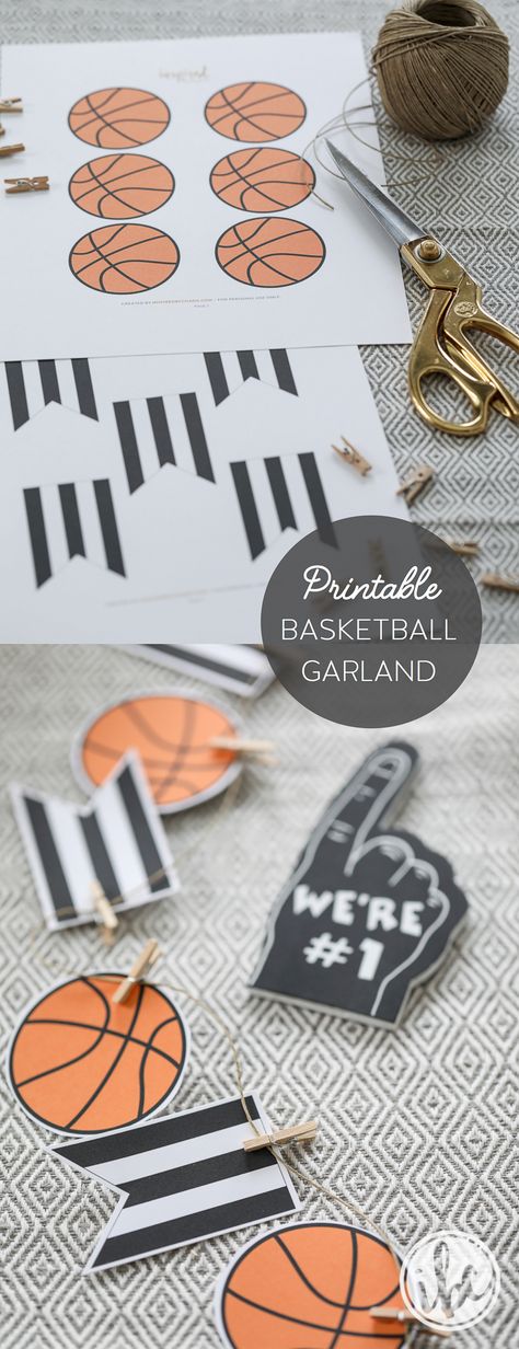 FREE printable basketball party garland download - basketball entertaining party decor ideas Basketball Garland, Basketball Referee, Basketball Banquet, Basketball Themed Birthday Party, Sports Party Games, Ball Birthday Party, Diy Basketball, Basketball Theme Party, Paper Garlands