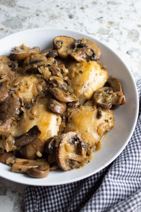 Dairy-Free Creamy Chicken & Mushroom Skillet Mushroom Skillet, Creamy Chicken Mushroom, Aip Recipe, Chicken Mushroom, 20 Minute Recipes, Clean Plates, Aip Recipes, Skinless Chicken Thighs, Mushroom Chicken