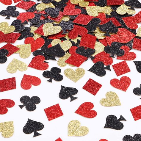 PRICES MAY VARY. Casino Theme Party Decorations: Include 4 different shapes of red and black glitter confetti and gold glitter heart confetti, each of 40. Single-Sided Party Confetti: All table confetti decorations are made of single-sided glitter cardstock, sparkle, sturdy and can be reused. Size: The glitter poker confetti is about 1.1 x 1.18 inches. Wide Application: Casino confetti is perfect for Las Vegas Casino Night poker theme birthday, baby shower, bachelorette party, bridal shower, eng Confetti Decorations, Las Vegas Party Theme, Game Night Party, Vegas Theme Party, Casino Royale Theme, Casino Birthday, Game Night Parties, Vegas Birthday, Las Vegas Party