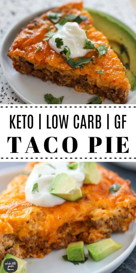 keto taco pie that's a crustless taco pie that's also low carb and gluten free healthy Mexican for dinner Taco Pie Keto, Crustless Taco Pie, Keto Taco Pie, Healthy Low Carb Dinners, Taco Pie, Low Carb Tacos, Healthy Mexican, Keto Taco, Recetas Keto