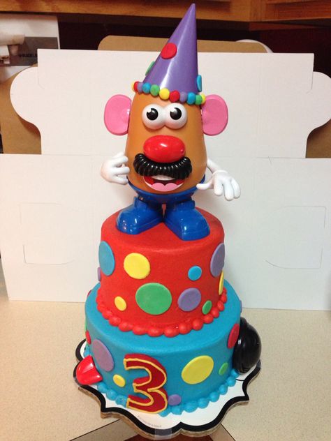 Mr. Potato Head birthday cake. 6"&8" rounds. Buttercream with fondant accents Toy Story Potato, Potato Party, Kawaii Party, Bee Theme Party, Adoption Party, Story Birthday, Mr Potato, Cute Birthday Ideas, Mr Potato Head