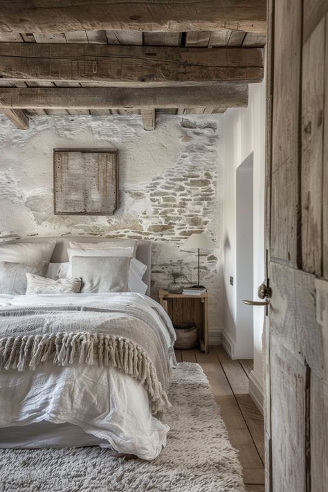 40 Modern Rustic Country Cottage Bedrooms: Elegance and Comfort - Quiet Minimal Stone Cottage Bedroom, Rustic Country Bedroom, Contemporary Cottage Interiors, Stone Cottages Interior, Cottage Guest Room, Rustic Cottage Bedroom, Rustic Farmhouse Bedroom Ideas, Modern Rustic Bedroom, Country Bedroom Ideas