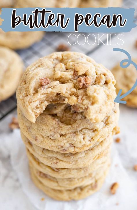 Butter Pecan Cookies Butter Pecan Cake Mix Cookies, Colossal Cookies, Pecan Cookie, Soft Ginger Cookies, Pecan Butter, Cooking With Karli, Crumble Cookies, Recipe Cookies, Butter Pecan Cookies