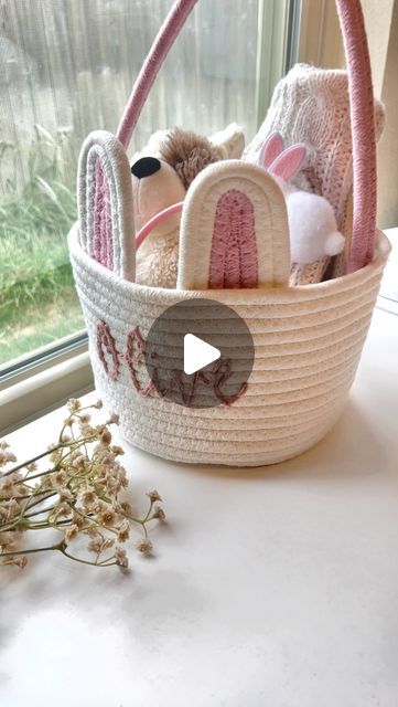 Samantha | Embroidery Patterns, Supplies, and DIY Kits on Instagram: "Easter Basket Embroidery!🐰💕

This was a fun little project!! I used my 6in large stick & stitch names and the darners needle from my shop to add Olive’s name to this basket I found on Amazon.

🪡 Stitching Tips: Try to enter the needle between each rope & provide an extra stitch for support to the top and bottom of the letters!

#handembroidery #embroidery #easterbasket #momlife #embroider #eastercrafts #babyeaster" Diy Rope Name Basket, Basket Embroidery Design, Basket Embroidery, Embroidery Shirts, Diy Embroidery Kit, Diy Basket, Rope Basket, Baby Easter, Shirt Embroidery