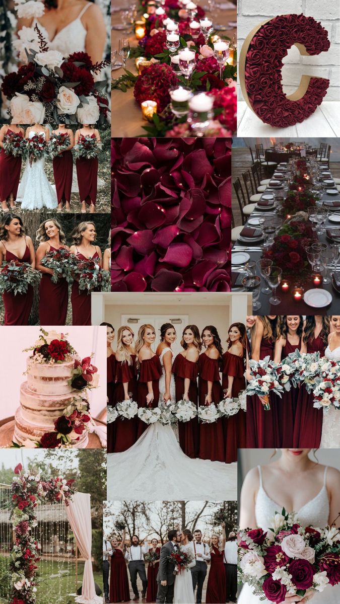 a collage of red and white wedding colors