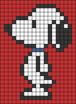 a cross stitch pattern with a dog on the front and back side in black, white, and red