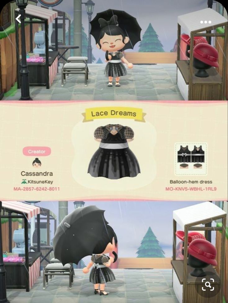 two screens showing the different types of clothing and accessories in animal crossing world, including an umbrella