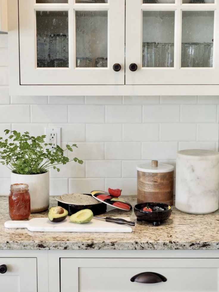 the kitchen counter is clean and ready to be used for making soup or salads