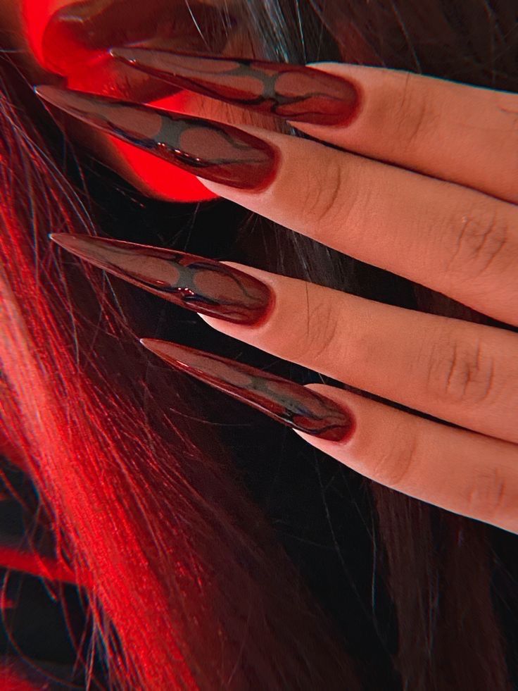 Gothic Stiletto Nails, Red Nails Stiletto, French Stiletto, Vampy Nails, Red Stiletto Nails, Long Stiletto Nails, Red Acrylic Nails, Gothic Nails, Edgy Nails