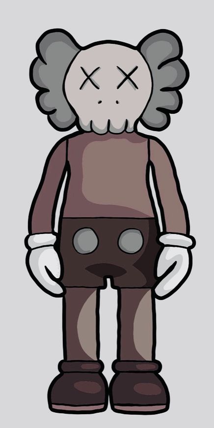 a cartoon character with grey hair and brown pants