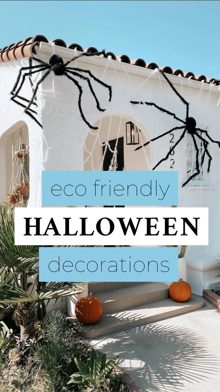 halloween decorations with the words eco friendly halloween decorations on it and an image of spider webs