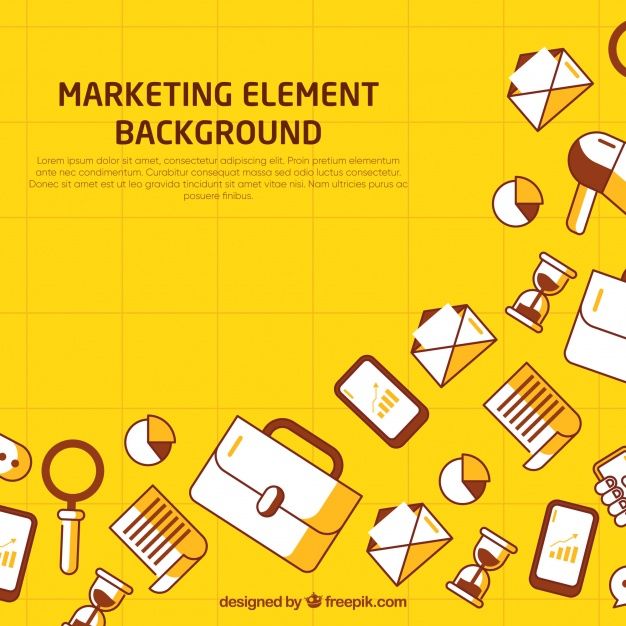 a yellow background with various icons and text that says, marketing element backround