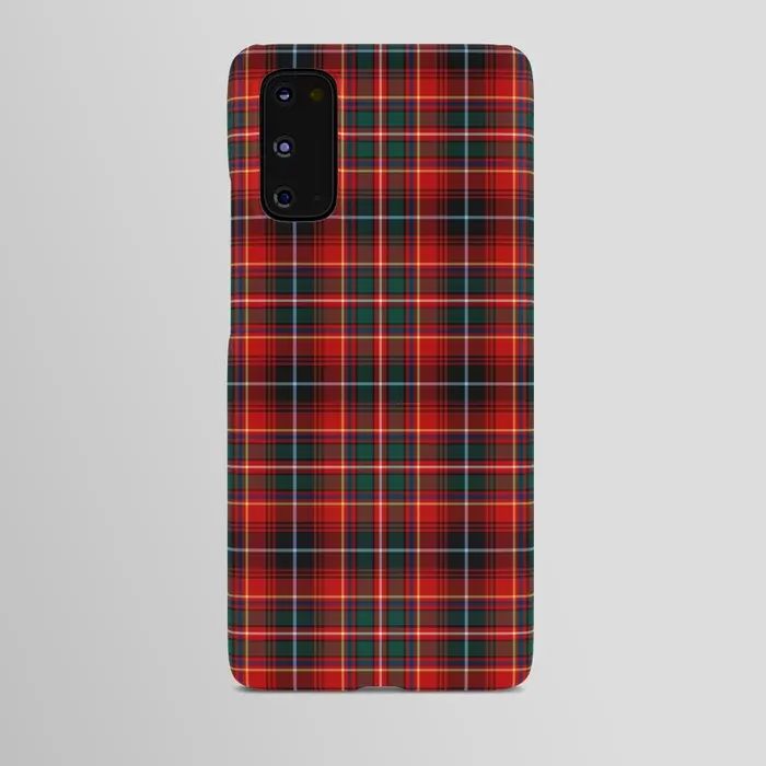 a red and green plaid phone case on a gray background with the image of a tartan