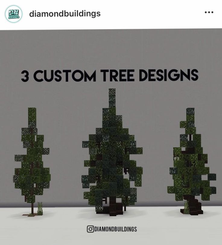 three small trees are shown with the words 3 custom tree designs on them in black and white