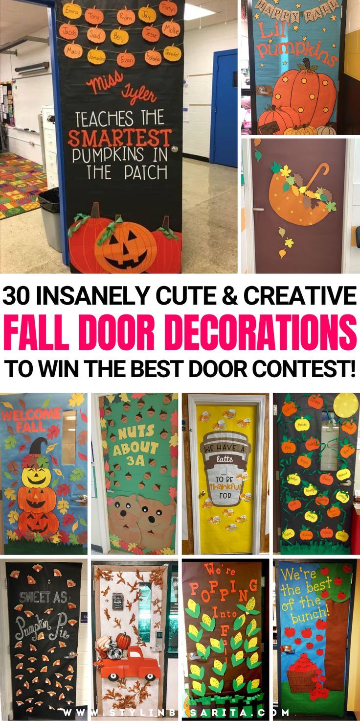 fall classroom door decorations Fall Elementary Door Decorations, Pumpkin School Door Decorations, Pumpkin Decorating Classroom, Fall Decoration Door Classroom, Thanksgiving Pre K Door, Fall Doors For Daycare, 1st Grade Halloween Door Ideas, Daycare Doors Ideas, Diy Fall Decor For Classroom