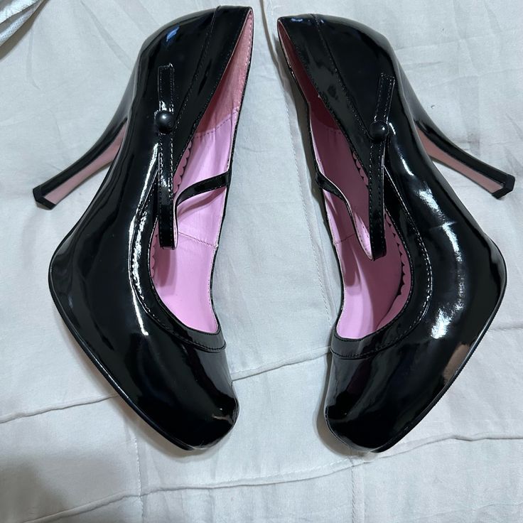 Bought These For Halloween Never Worn. Patent Leather Costume High Heels With Strap. Size 9 Black Mary Jane Heels With Pointed Toe, Black Pointed Toe Mary Jane Heels, Black Pointed Toe Retro Heels, Black Platform Heels For Halloween, Closed Toe Heels For Halloween Party, Halloween Party Closed Toe Heels, Black Heels For Halloween Party, Retro Black Heels For Party, High Heel Party Heels For Halloween