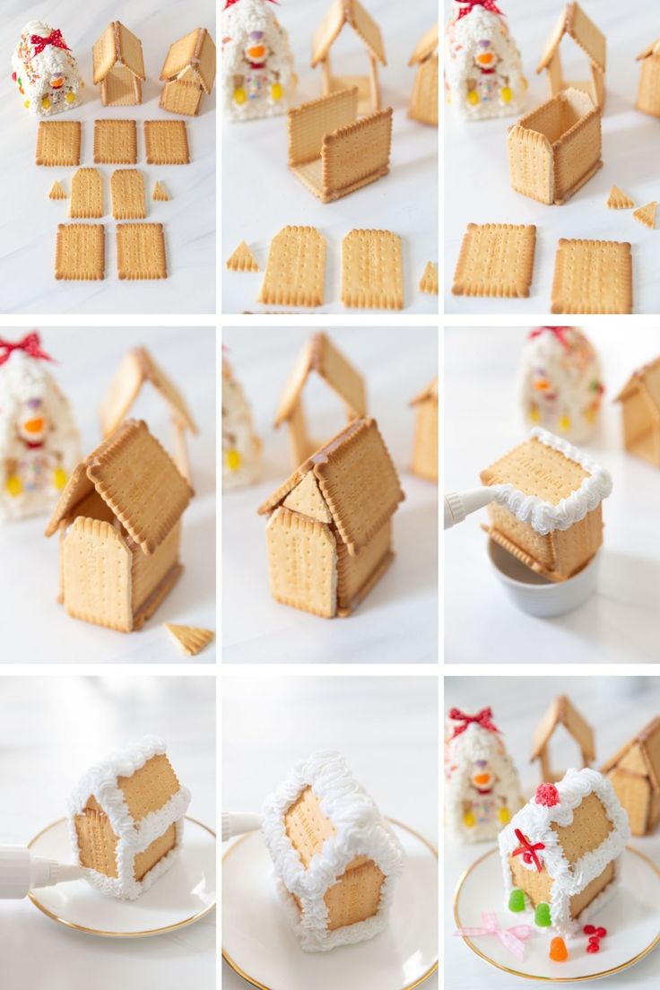 the process of making gingerbread houses with icing