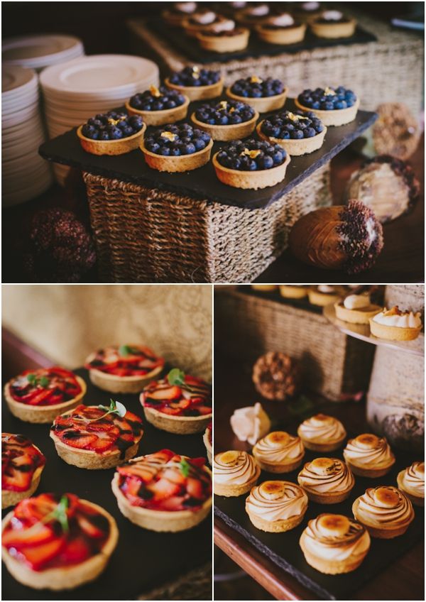 several pictures of pastries and desserts on display in different stages of being displayed