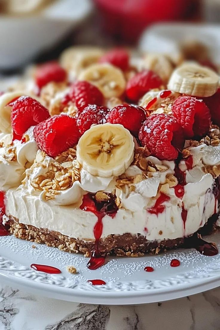 Heavenly No-Bake Banana Split Cheesecake Heavenly No Bake Banana Split Cheesecake, No Bake Banana Split Cheesecake, Fancy Pies, Sugary Desserts, Banana Split Cheesecake, Trending Desserts, Substitute Ingredients, Banana Split Pie, Cheesecake Ingredients