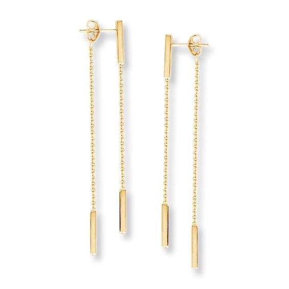 These front-back earrings are a beautiful way to dress up your look. The earrings are fashioned in 14K yellow gold and secure with friction backs. Enhancer Ring, Black Beads Mangalsutra, Black Beads Mangalsutra Design, Double Sided Earrings, Front Back Earrings, Gold Stock, Jewelry Education, Jewelry Advice, Ear Jacket Earring