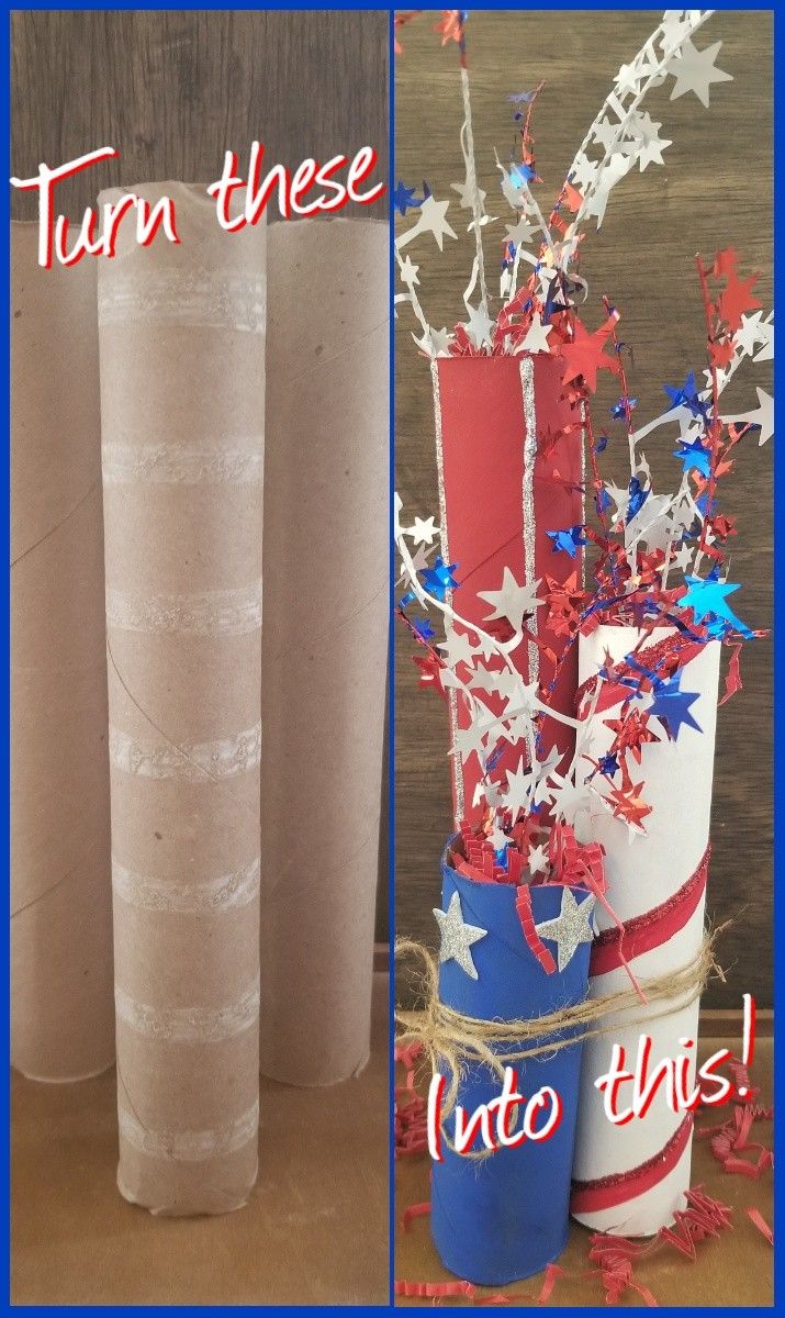 two pictures one has red, white and blue paper stars on it the other shows patriotic decorations