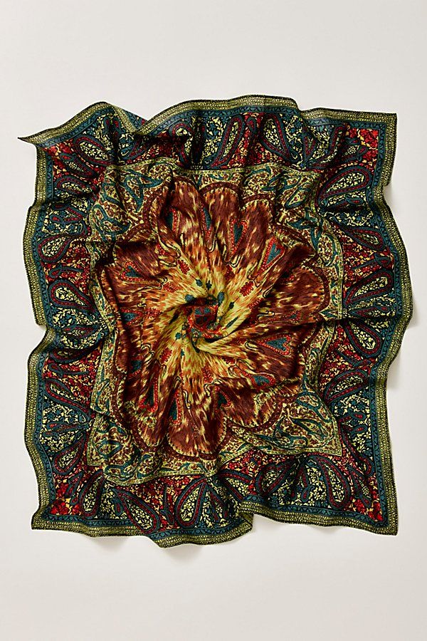 Forever cool and classic, this perfectly printed bandana is the ideal piece to add a little something special to absolutely any style. | Hearts On Fire Bandana by Free People in Green Bohemian Patterned Bandana With Paisley Print, Bohemian Patterned Bandana For Festivals, Bohemian Paisley Print Patterned Bandana, Bohemian Bandana Print Patterned Scarves, Bohemian Bandana Print Scarves, Multicolor Bandana Print Scarf, Multicolor Bandana Print Scarf, One Size, Bohemian Bandana Print Silk Scarf One Size, Bohemian Silk Scarf With Bandana Print