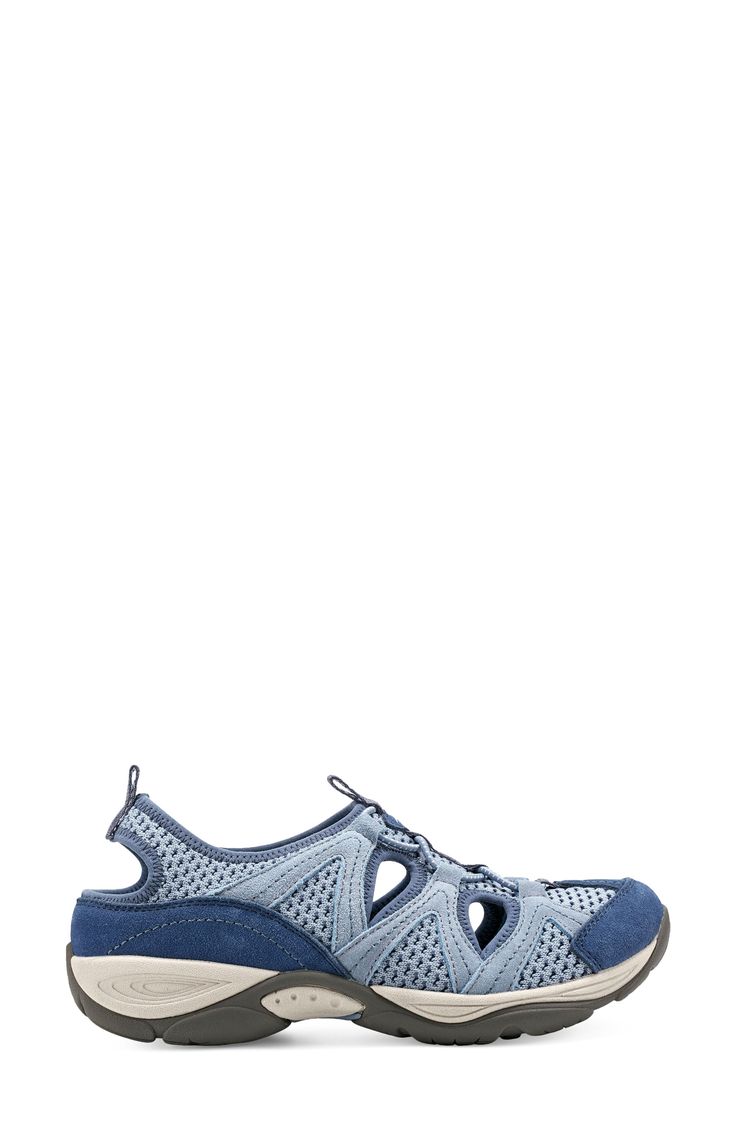 Go the extra mile in this lightweight performance walking shoe featuring a stretchy bungee upper with chic cutout details and a removable contoured footbed. 1 1/2" heel Removable, cushioned insole with arch support Leather and textile upper/textile lining/rubber sole Imported Blue Walking Shoes With Removable Insole For Sports, Blue Sneakers With Arch Support, Blue Ergonomic Sneakers With Arch Support, Ergonomic Blue Sneakers With Arch Support, Blue Slip-on Walking Shoes With Removable Insole, Slip-on Blue Walking Shoes With Removable Insole, Blue Sneakers With Arch Support For Walking, Blue Synthetic Sneakers With Ventilation, Blue Slip-on Sport Sandals