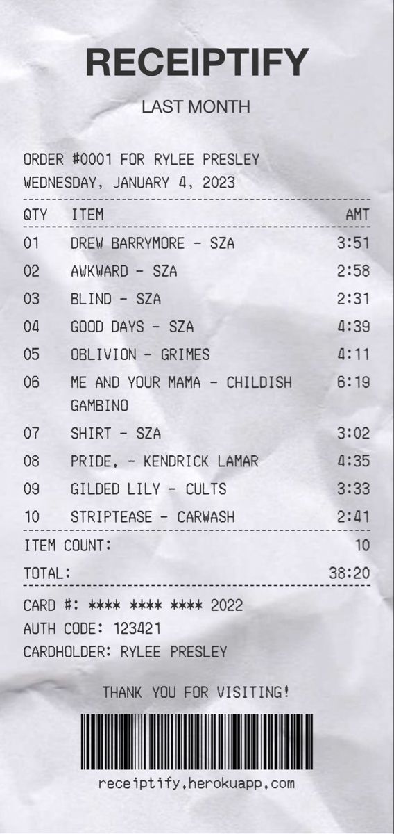 the receipt for an event is shown in black and white, with a bar code on it