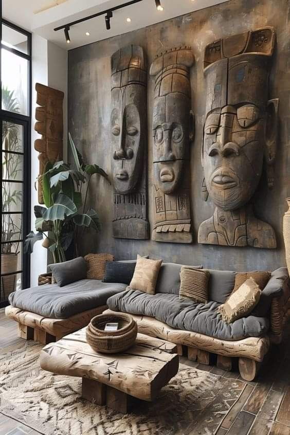 African Interior Design, African Inspired Decor, African Interior, Afrikaanse Kunst, African Home Decor, African Decor, Rustic Living, Wooden Art, Dream House Decor