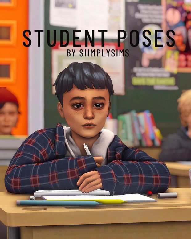 an animated boy sitting at a desk with his arms crossed and writing on a book