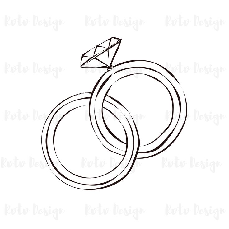 two wedding rings with a diamond in the middle and one on each side, drawn by hand