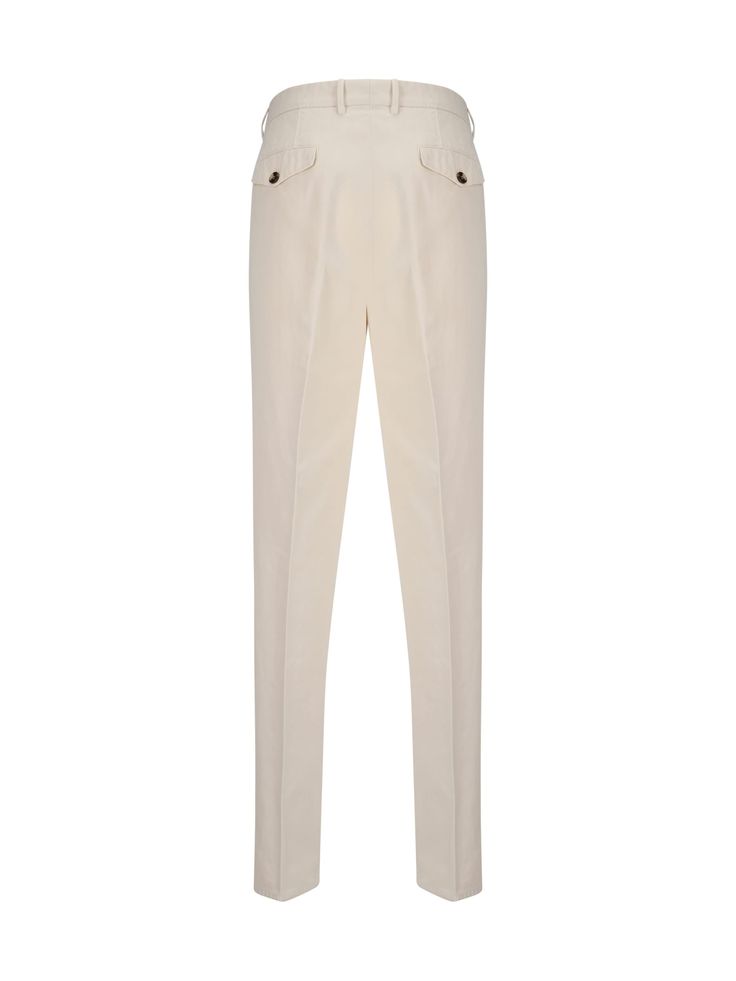 Cotton dyed pants by brunello cucinelli, front button and zipper closure, two side slash pockets, two welt pockets with flap at back, waistband loops. Composition: 100% % Cotton Formal Tapered Leg Bottoms With Patch Pockets, Classic Tailored Pants With Side Pockets, Classic Fitted Bottoms With Patch Pockets, Formal Tapered Leg Pants With Patch Pockets, Classic Straight Dress Pants With Side Pockets, Classic Tapered Leg Dress Pants With Side Pockets, Classic Dress Pants With Straight Hem And Side Pockets, Classic Dress Pants With Side Pockets And Straight Hem, Formal Trousers With Patch Pockets