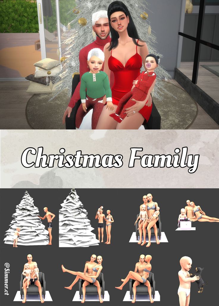 a group of people sitting in front of a christmas tree with the words christmas family on it