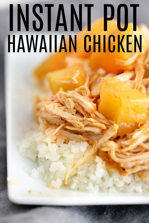 instant pot hawaiian chicken with rice on a white plate