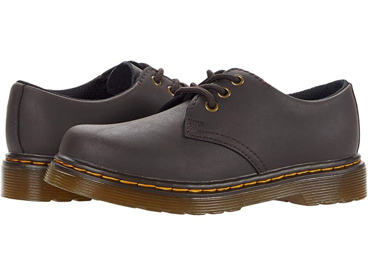 Dr. Martens Kid's Collection 1461 (Little Kid/Big Kid) - Kid's Shoes : Gaucho : The sleek Dr. Marten's Kid's Collection 1461 Mono shoes are the perfect addition to complete his uniform-ready look. The classic oxford shoes are designed in a full-grain leather upper with a lace-up closure. Rounded-toe construction features a padded collar, cushioned sock-liner, and a rubber-cemented outsole. Imported. Measurements: Heel Height: 1 in Weight: 13 oz Product measurements were taken using size 3 UK (US Classic Lace-up Slip-resistant Boots, Casual Oxfords With Rubber Sole, Fall Derby Low-top Lace-up Shoes, Oxfords With Branded Insole For Workwear, Casual Slip-resistant Round Toe Oxfords, Low-top Oxfords For Workwear, Casual Slip-resistant Leather Shoes With Plain Toe, Classic Low-top Oxfords With Rubber Sole, Casual Low-top Oxfords For Work