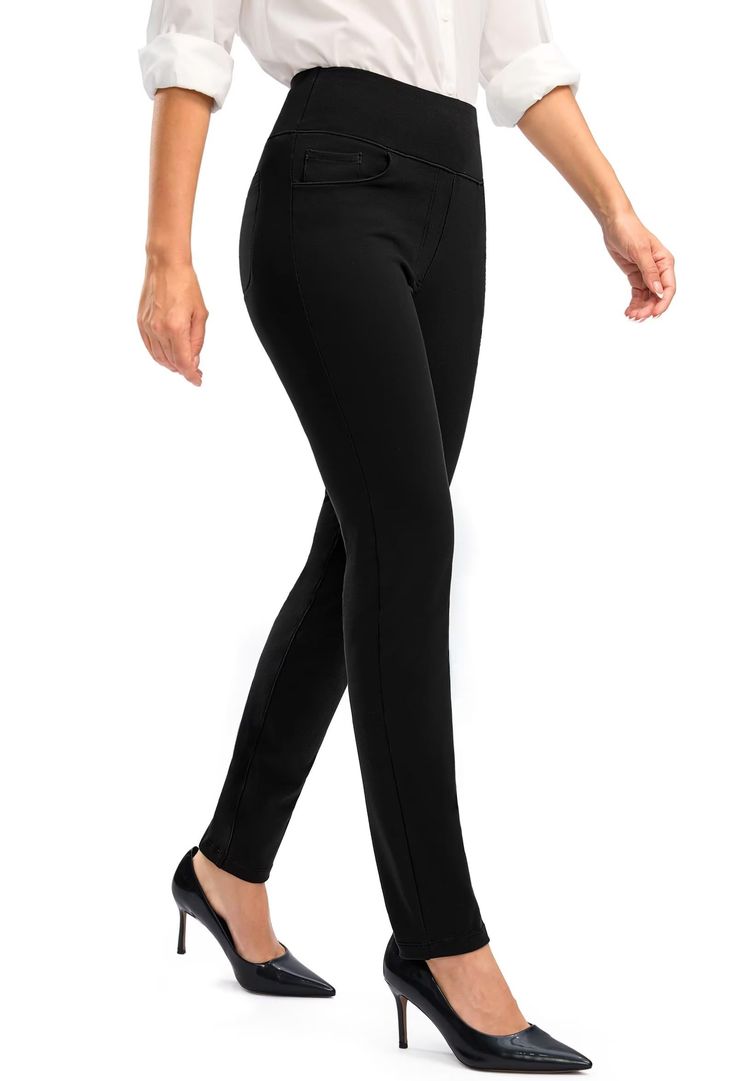 PRICES MAY VARY. 87% Polyamide, 13% Elastane Pull On closure 4 Inseam Lengths: These womens dress pants feature with 4 inseam lengths: 25"/27"/29"/31". For reference: PETITE-25" inseam fits women 5'1"-5'3"/ REGULAR-27" inseam fits women 5'4"-5'7"/ TALL-29" inseam fits women 5'8"-5'10"/ EXTRA TALL-31" inseam fits women 6'and above. To help you choose the length that best suits you, please check the picture of measuring the inseam in product description. Comfy Work Pants: Perfect amount of stretch Elegant Stretch Dress Pants Straight Fit, Elegant Stretch Straight Dress Pants, Elegant Straight Stretch Dress Pants, Straight Stretch Dress Pants For Formal Occasions, Fitted Straight Bottoms For Workwear, Elegant Stretch Straight Leg Work Pants, Elegant Stretch Work Pants With Straight Leg, Elegant Black Straight Bottoms, Non-stretch Full-length Work Pants