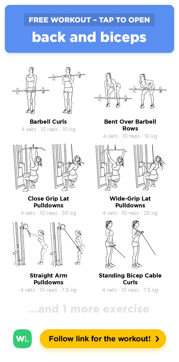 an exercise poster showing how to do back and biceps with the instructions below