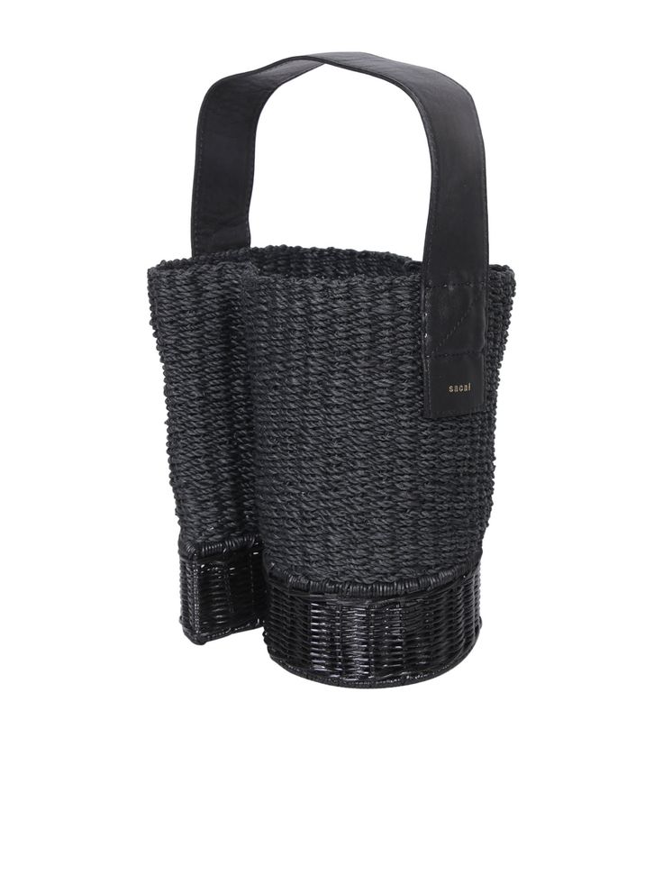 This chic Sacai bucket bag is fashioned from distinctive black woven raffia, offering a unique, eco-friendly aesthetic. Features an open, functional design with a spacious interior for everyday use.Composition: 100% Calf Leather, 100% Other Fibers Straw Bucket Shoulder Bag With Intrecciato Weave, Straw Bucket Bag With Intrecciato Weave, Modern Black Shoulder Bag With Bamboo Handle, Woven Straw Tote Bag For Evening, Chic Black Crochet Bag With Woven Leather, Evening Woven Straw Tote Bag, Elegant Black Straw Bag, Woven Leather Basket Bucket Bag For Shopping, Basket-shaped Woven Leather Bucket Bag For Shopping