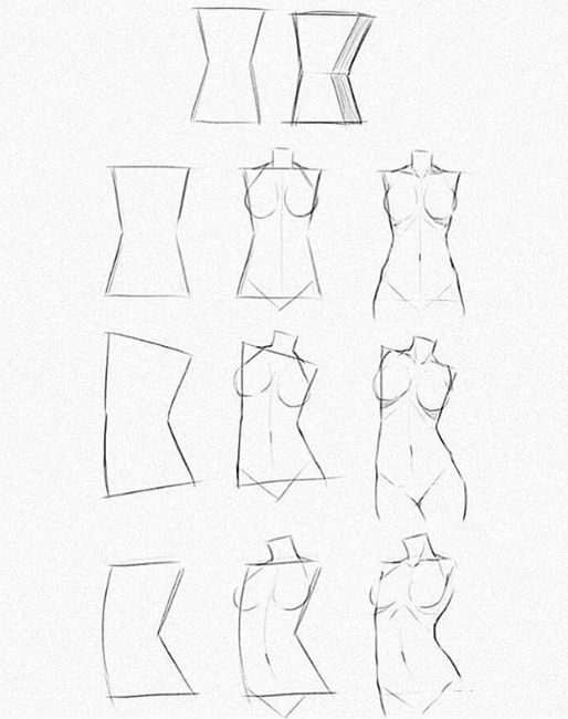 a drawing of different shapes and sizes of dresses