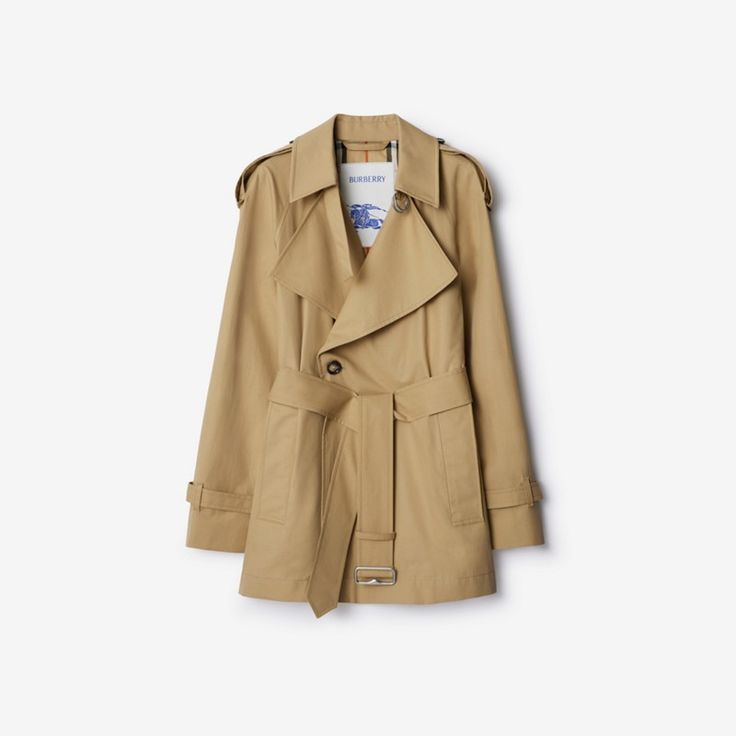 Gabardine Trench Jacket in Flax - Women, Cotton | Burberry® Official Classic Pea Coat With Belted Cuffs For Spring, Classic Collared Outerwear With Belted Cuffs, Classic Double-breasted Outerwear With Belted Cuffs, Classic Gabardine Belted Outerwear, Cotton Outerwear With Belted Cuffs For Work, Classic Gabardine Pea Coat For Spring, Classic Beige Outerwear With Belt Loops, Classic Spring Pea Coat In Gabardine, Spring Gabardine Outerwear With Belt Loops