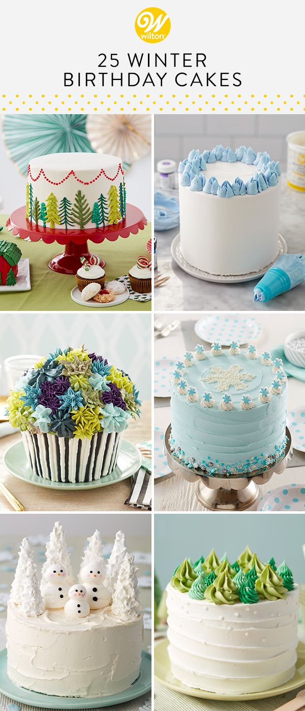 a collage of different cakes with frosting and decorations on them for winter birthday cakes