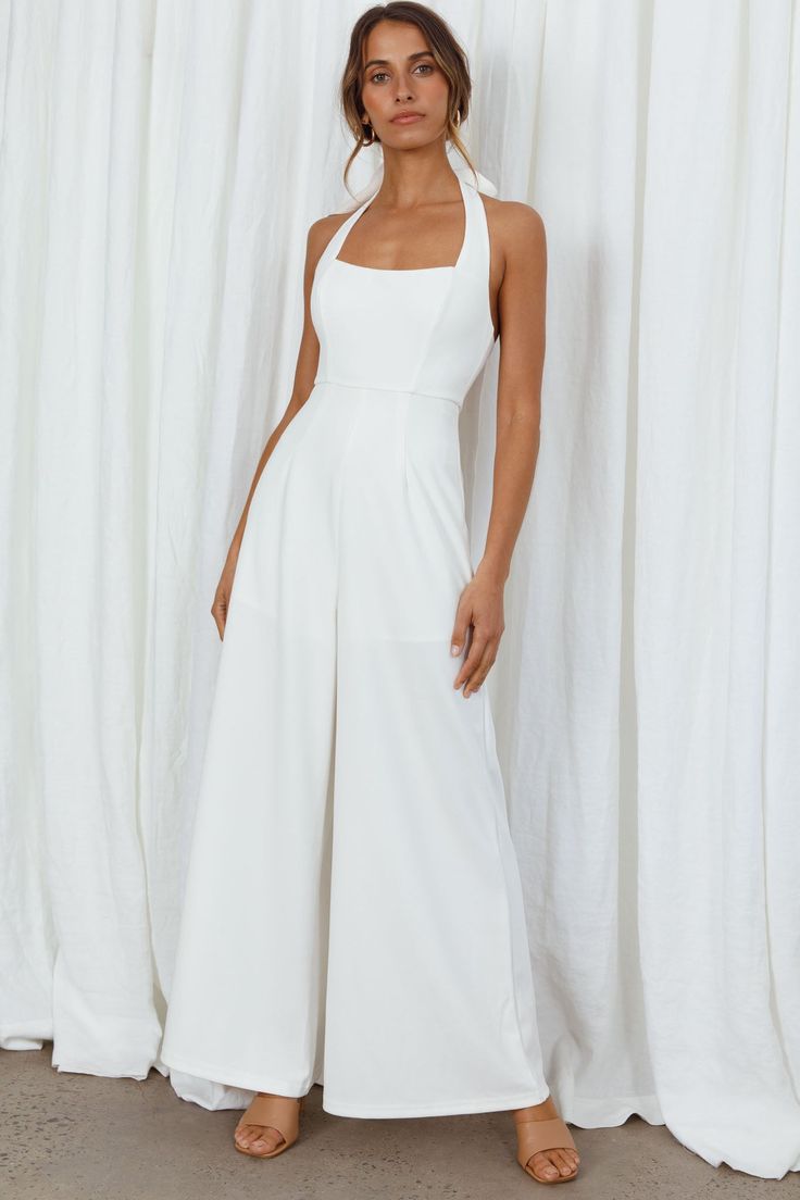 Remember This Halterneck Wide Leg Jumpsuit White by Selfie Leslie High Waist Jumpsuit, Jumpsuit White, Halter Neck Jumpsuit, Halter Jumpsuit, White Jumpsuit, Casual Jumpsuit, Affordable Clothes, Wide Leg Jumpsuit, Remember This