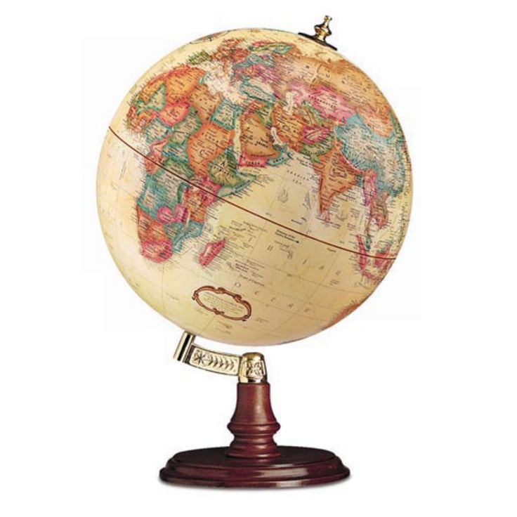 an old world globe on a stand with the map in it's center,