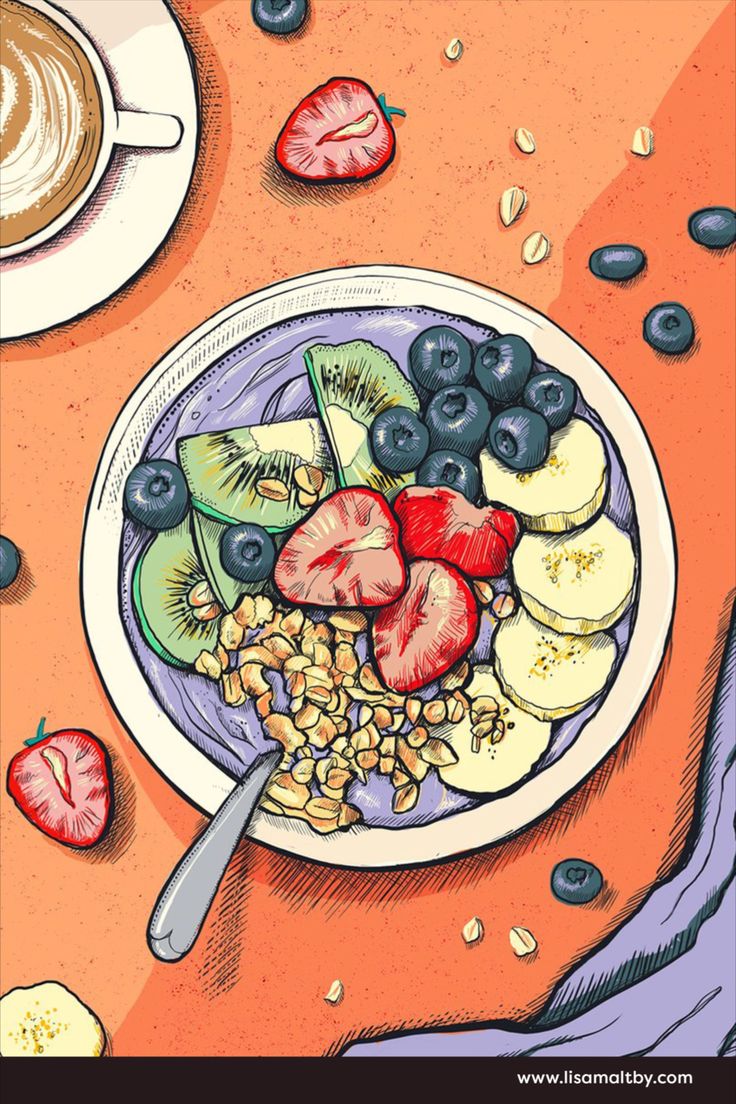 breakfast illustration of a bowl of muesli with fruit Cereal Illustration, Healthy Breakfast Cereal, Illustration Breakfast, Healthy Food Activities For Preschool, Breakfast Illustration, Healthy Food Activities, Healthy Food Art, Waitrose Food, Healthy Cereal Breakfast