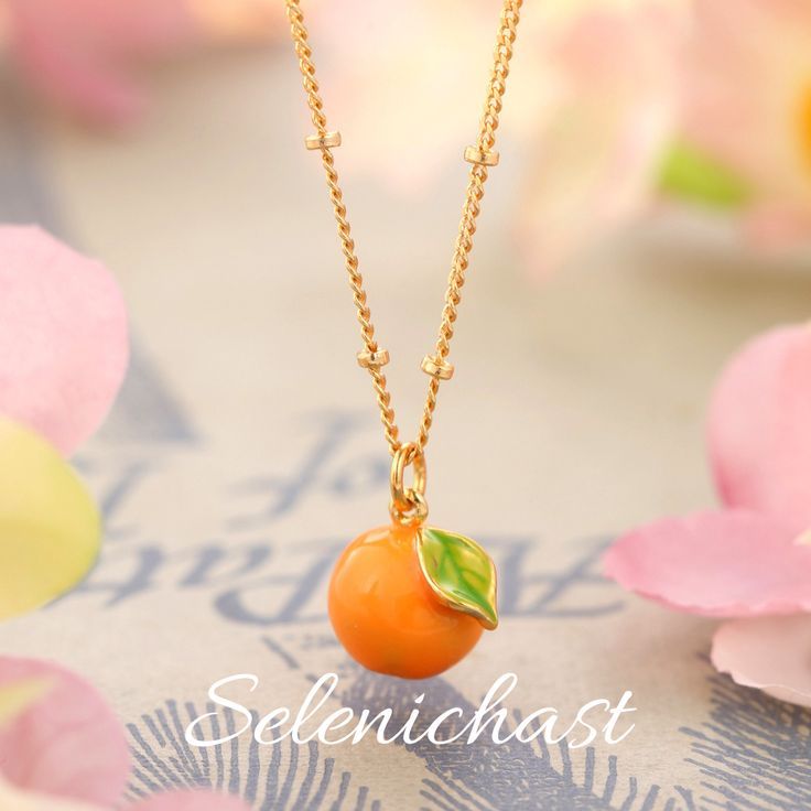 Orange Necklace; fruit jewelry; fashion Orange Pendant Charm Necklaces For Gifts, Orange Charm Jewelry For Gifts, Handmade Orange Charm Necklace For Gift, Handmade Orange Charm Necklace As A Gift, Orange Jewelry With Fruit Design For Gifts, Orange Fruit Design Jewelry For Gift, Orange Fruit Design Jewelry Gift, Summer Orange Jewelry With Fruit Design, Fruit Necklace