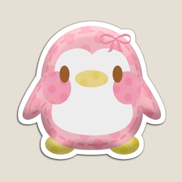 a pink and white penguin sticker with polka dots