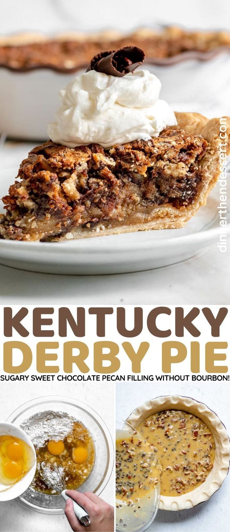 kentucky derby pie is served with whipped cream and chocolate